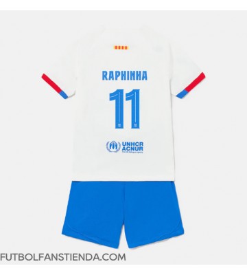 Barcelona Raphinha Belloli #11 Segunda Equipación Niños 2023-24 Manga Corta (+ Pantalones cortos)